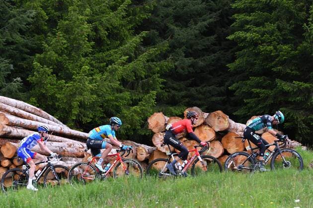 CRAPONNE-SUR-ARZON , FRANCE - JUNE 10 : GAUDU David (FRA) of Groupama - FDJ, IZAGUIRRE INSAUSTI Gorka (ESP) of Astana Pro Team, DUMOULIN Tom (NED) of Team Sunweb, BUCHMANN Emanuel (GER) of BORA - Hansgrohe during stage 2 of the 71th edition of the Criterium du Dauphine Libere cycling race, a stage of 180 kms between Mauriac and Craponne-Sur-Arzon on June 10, 2019 in Craponne-Sur-Arzon , France, 10 06 2019 CYCLISME : Criterium du Dauphine 2019 - Mauriac to Craponne-Sur-Arzon - 10 06 2019 PHOTONEWS PANORAMIC 