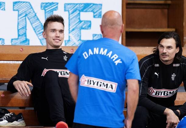 Lasse Andersson og Jannick Green under haandbold herrelandsholdets traening i Bavnehoej Hallen forud for EM-kvalifikationen, mandag den 10. juni 2019.. , Copenhagen Denmark