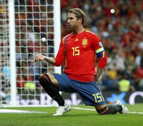 Sport Themen der Woche KW24 Sport Bilder des Tages Partido de clasificacion para la Eurocopa de 2020 disputado entre Espana y Suecia. En la imagen, Sergio Ramos celebra su gol. Euro 2020 qualifying match. Spain vs Sweden. In this picture, Sergio Ramos celebrates his goal. 