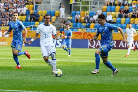 Gdynia, 11.06.2019 Pilka nozna FIFA Mistrzostwa Swiata U20 Polska 2019 Mecz Ukraina - Wlochy -- Football FIFA U-20 World Cup Poland 2019 Match Ukraine - Italy NZ Luca PELLEGRINI , Denys POPOV , Mykola MUSOLITIN Fot. Grzegorz Jedrzejewski 058sport.pl NEWSPIX.PL --- Newspix.pl  ukraina-wlochy_20190611_0010_JED