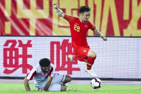 GUANGZHOU, CHINA - JUNE 11: Zhang Xizhe 29 of China and Siyovush Asrorov 2 of Tajikistan compete for the ball during an International Friendly, Länderspiel, Nationalmannschaft match between China and Tajikistan at Guangzhou Tianhe Sports Centre Stadium on June 11, 2019 in Guangzhou, Guangdong Province of China.  Copyright: xVCGx CFP111220598924 
