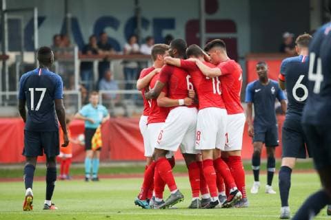 SOCCER - OEFB U21, U 21 AUT vs FRA, test match HARTBERG,AUSTRIA,11.JUN.19 - SOCCER - OEFB Under-21 international match, Länderspiel, Nationalmannschaft Austria vs France, friendly match. Image shows the rejoicing of AUT. GEPAxpictures xChristianxWalgram