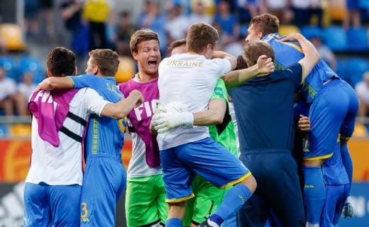 Gdynia, Polen, 11.06.2019, FIFA U-20-Weltmeisterschaft Polen 2019, Halbfinale, Ukraine - Italien, Ukraine schlussjubel ( Defodi-01048-180955