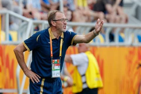 Gdynia, Polen, 11.06.2019, FIFA U-20-Weltmeisterschaft Polen 2019, Halbfinale, Ukraine - Italien, Trainer Petrakov Oleksandr (UKR) gestikuliert, gestik ( Defodi-01048-181117