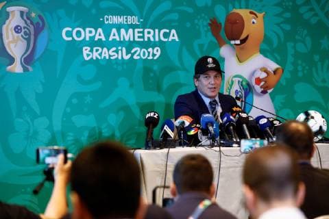 Conmebol s President Alejandro Dominguez delivers a press conference, PK, Pressekonferenz in Sao Paulo, Brazil, 13 June 2019. Brazil hosts the Copa America 2019, which runs from 14 June to 97 July. Press conference of Conmebol s President Alejandro Dominguez in Sao Paulo !ACHTUNG: NUR REDAKTIONELLE NUTZUNG!  Copyright: xMarceloxChellox COPAME080 20190613-636960482654202605