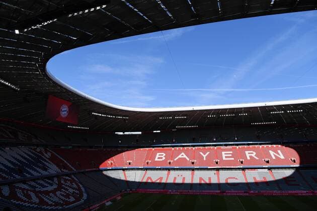 Fussball 1. Bundesliga Saison 2018 2019 26. Spieltag FC Bayern Muenchen - 1. FSV Mainz 05 17.03.2019 Schmuckbild Allianz Arena, Schriftzug FC Bayern Muenchen ----DFL regulations prohibit any use of photographs as image sequences and or quasi-video.----