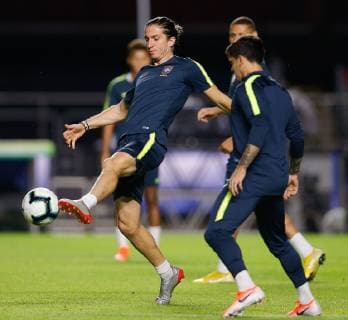 Training of the Brazilian Team in São Paul SÃO PAULO, SP - 13.06.2019: TRAINING OF THE BRAZILIAN TEAM IN SÃO PAUL - Filipe Luis during the training of the Brazilian national team, Nationalteam at the Morumbi Stadium in São Paulo, SP. The team faces tomorrow& 39election ion of Bolivia for the first match of the Copa America 2019. (Photo: Marcelo Machado deo Fotoarena)ena) x1746942x  MarceloxMachadoxdexMelo
