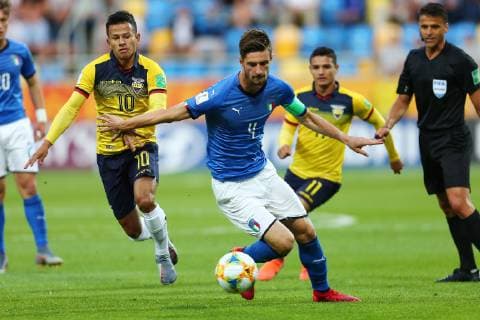 Fußball, U20 WM, Italien - Ecuador 2019.06.14 Gdynia Pilka nozna Mistrzostwa Swiata FIFA U-20 Polska 2019 Wlochy - Ekwador N z Jordan Lenin Rezabala Anzules Matteo Gabbia Foto Piotr Matusewicz PressFocus 2019.06.14 Gdynia Football FIFA U-20 World Cup Poland 2019 Italy - Ecuador Jordan Lenin Rezabala Anzules Matteo Gabbia Credit: Piotr Matusewicz PressFocus NEWSPIX.PL --- Newspix.pl  20190614_PF_PM019