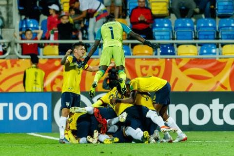 Fußball, U20 WM, Italien - Ecuador Gdynia, Polen, 14.06.2019, FIFA U-20-Weltmeisterschaft Polen 2019, Spiel um Platz 3, Italien - Ecuador, jubel, Torjubel um Richard Mina (ECU) nach dem treffer zum 0:1 ( Defodi-01048-181416