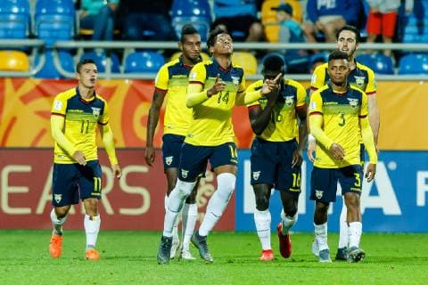 Fußball, U20 WM, Italien - Ecuador Gdynia, Polen, 14.06.2019, FIFA U-20-Weltmeisterschaft Polen 2019, Spiel um Platz 3, Italien - Ecuador, jubel, Torjubel um Richard Mina (ECU) nach dem treffer zum 0:1 ( Defodi-01048-181421