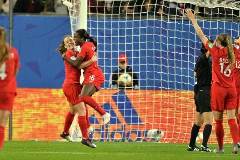 Joie de Nichele Prince (canada) et de ses coequipieres FOOTBALL : Canada vs Nouvelle Zelande - Coupe du monde de Football Feminin Groupe E - 15 06 2019 FredericChambert Panoramic 