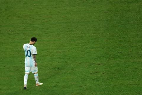 Argentinian Lionel Messi shows his dejection during the Copa America 2019 Group B soccer match between Argentina and Colombia, at Arena Fonte Nova Stadium in Salvador, Brazil, 15 June 2019. Argentina vs. Colombia !ACHTUNG: NUR REDAKTIONELLE NUTZUNG!  Copyright: xJoedsonxAlvesx SCA0387 20190616-636962475485284944
