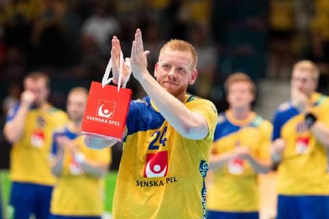 190616 Jim Gottfridsson recognizes the audience after the EHF Euro Cup match between Sweden and Austria on June 16, 2019 in Stockholm. Photo: Andreas L Eriksson Bildbyran kod AE Cop 106 handboll handball ehf euro cup sverige sweden Österrike Austria bbeng Copyright: ANDREASxLxERIKSSON BB190616AE045