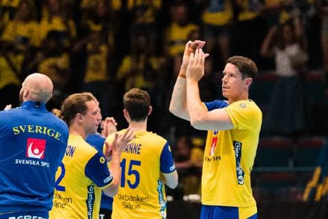 190616 Kim Andersson of Sweden celebrates after the EHF EURO CUP match between Sweden and Austria on June 16, 2019 in Stockholm. Copyright: ANDREASxLxERIKSSON BB190616AE059