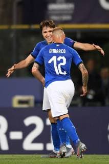 Photo Massimo Paolone LaPresse June 16, 2019 Bologna, Italy soccer Italy vs Spain - UEFA Under 21 Championship Italy 2019 - Group stage final tournament Group A - "Renata Dall Ara" stadium. In the pic: Federico Chiesa (Italia) celebrates after scoring goal 1-1  Copyright: xMassimoxPaolone LaPressex