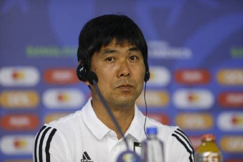 Training of the Japanese Team in São Paulo SÃO PAULO, SP - 16.06.2019: TRAINING OF THE JAPANESE TEAM IN SÃO PAULO - Japan coach Hajime Moriyasu during a press conference, PK, Pressekonferenz before the training of the Japanese team at the Morumbi Stadium in São Paulo, SP. (Photo: Ricardo Moreira Fotoarena) x1748710x  RicardoxMoreira