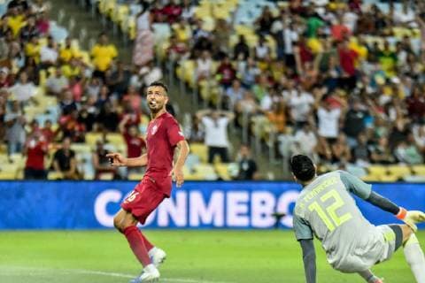 Paraguay vs Qatar RIO DE JANEIRO, RJ - 16.06.2019: PARAGUAY VS QATAR - Boualem Khoukhi scores a draw during a match between Paraguay and Qatar, valid for the group stage of the Copa America 2019, held this Sunday (16) at the Maracanã Stadium in Rio de Janeiro, RJ. (Photo: Nayra Halm Fotoarena) x1748726x  NayraxHalm