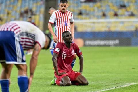 Paraguay vs Qatar RIO DE JANEIRO, RJ - 16.06.2019: PARAGUAY VS QATAR - Al-Moez Abdulla regrets missed chance during match between Paraguay and Qatar, valid for the group stage of the Copa America 2019, held this Sunday (16) at the Maracanã Stadium in Rio de Janeiro, RJ. (Photo: Nayra Halm Fotoarena) x1748735x  NayraxHalm