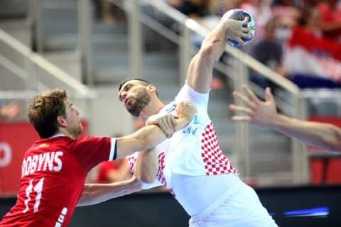 Handball qualifications - Porec, Croatia 16.06.2019., Porec, Croatia - 2020 European Men s Handball Championship qualification match between Croatia and Belgium. Tom Robyns, Jakov Vrankovic  NelxPavletic PIXSELL