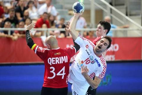 Handball qualifications - Porec, Croatia 16.06.2019., Porec, Croatia - 2020 European Men s Handball Championship qualification match between Croatia and Belgium. Luka Mrakovcic, Arber Qerimi  NelxPavletic PIXSELL
