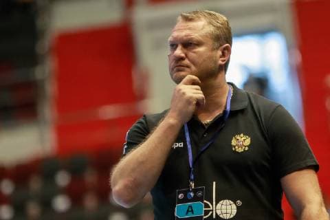 June 16, 2019 - Saint Petersburg, Russia - Russia head coach Eduard Koksharov looks on during 2020 Men s European Championship, EM, Europameisterschaft Qualifiers match between Russia and Slovakia on June 16, 2019 at Sibur Arena in Saint Petersburg, Russia. Russia v Slovakia - 2020 Men s EHF Euro Qualifiers  - ZUMAn230 20190616_zaa_n230_881 Copyright: xMikexKireevx