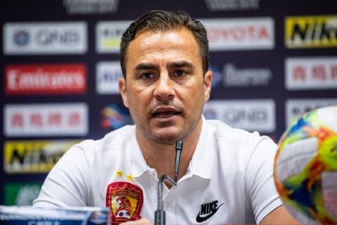 Head coach Fabio Cannavaro of Guangzhou Evergrande Taobao F.C. attends a press conference, PK, Pressekonferenz before the eighth-final match against China s Shandong Luneng Taishan F.C. during the 2019 AFC Champions League in Guangzhou city, south China s Guangdong province, 17 June 2019. Guangzhou Evergrande Taobao in full swing for 2019 AFC Champions League  bjl10911678
