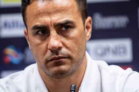 Head coach Fabio Cannavaro of Guangzhou Evergrande Taobao F.C. attends a press conference, PK, Pressekonferenz before the eighth-final match against China s Shandong Luneng Taishan F.C. during the 2019 AFC Champions League in Guangzhou city, south China s Guangdong province, 17 June 2019. Guangzhou Evergrande Taobao in full swing for 2019 AFC Champions League  bjl10911064