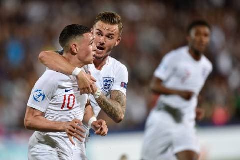 Phil Foden of England celebrates scoring first goal during the 2019 UEFA EURO, EM, Europameisterschaft,Fussball U-21 Championship match between England U-21 and France U-21 at Orogel Stadium Dino Manuzzi , Cesena, Italy on 18 June 2019. Copyright: xGiuseppexMaffiax 24260042