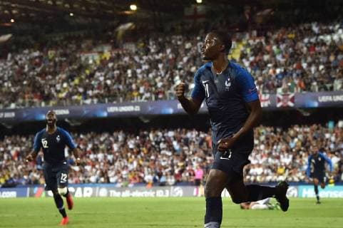Photo Massimo Paolone LaPresse June 18, 2019 Cesena, Italy soccer England vs France - UEFA Under 21 Championship Italy 2019 - Group stage final tournament Group C - "Dino Manuzzi" stadium. In the pic: Jean Philippe Mateta (Francia) celebrates after scoring goal 2-1  Copyright: xMassimoxPaolone LaPressex