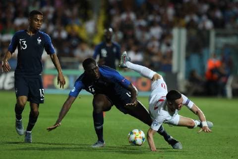 Ibrahima Konate of France and Phil Foden of England compete for the ball Cesena 18-06-2019 Stadio Dino Manuzzi Football UEFA Under 21 Championship Italy 2019 Group Stage - Final Tournament Group C England - France Photo Cesare Purini Insidefoto CesarexPurini