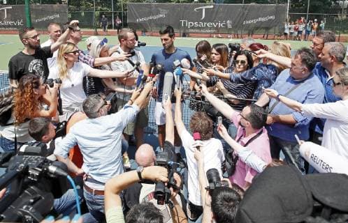 (190619) -- BELGRADE, June 19, 2019 -- Novak Djokovic of Serbia speaks to the media during an open training session in Belgrade, Serbia, June 19, 2019. ) (SP)SERBIA-BELGRADE-TENNIS-NOVAK DJOKOVIC PredragxMilosavljevic 