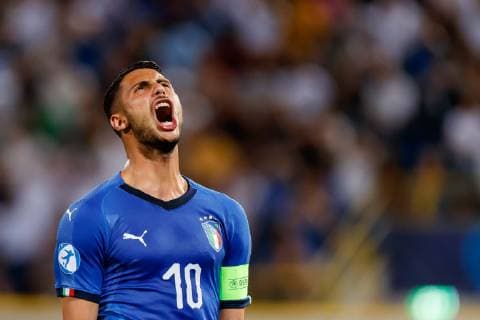 Sport Bilder des Tages Bologna, Italien, 19.06.2019, UEFA U-21 Europameisterschaft Italien 2019, Gruppenphase, Gruppe A, Italien - Polen, Rolando Mandragora (ITA) gestikuliert, gestik ( Defodi-01048-182606