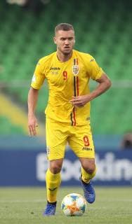 George Puscas of Romania during the UEFA Under-21 Championship 2019 match at San Marino Stadium, Serravalle. Picture date: 21st June 2019. Picture credit should read: Jonathan Moscrop Sportimage EDITORIAL USE ONLY. No use with unauthorised audio, video, data, fixture lists, club league logos or live services. Online in-match use limited to 120 images, no video emulation. No use in betting, games or single club league player publications. SPI-0103-0005