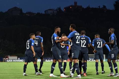 Photo Massimo Paolone LaPresse June 21, 2019 San Marino, San Marino soccer France vs Croatia - UEFA Under 21 Championship Italy 2019 - Group stage final tournament Group C - "San Marino - Serravalle" stadium. In the pic: Moussa Dembele (Francia) celebrates after scoring goal 1-0  Copyright: xMassimoxPaolone LaPressex