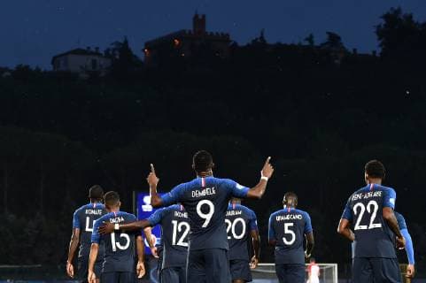 Photo Massimo Paolone LaPresse June 21, 2019 San Marino, San Marino soccer France vs Croatia - UEFA Under 21 Championship Italy 2019 - Group stage final tournament Group C - "San Marino - Serravalle" stadium. In the pic: Moussa Dembele (Francia) celebrates after scoring goal 1-0  Copyright: xMassimoxPaolone LaPressex