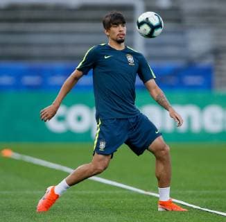 Training of the Brazilian Team in São Paul SÃO PAULO, SP - 21.06.2019: TRAINING OF THE BRAZILIAN TEAM IN SÃO PAUL - Lucas Paquetá do Brasil during training of the Brazilian national team, Nationalteam at the Corinthians Arena located in the Itaquera neighborhood, east of São Paulo, SP. The Brazilian team faces tomorrow, the selection of Peru for the last round of Group A of the Copa América 2019. (Photo: Marcelo Machado de Melo Fotoarena) x1750985x  MarceloxMachadoxdexMelo
