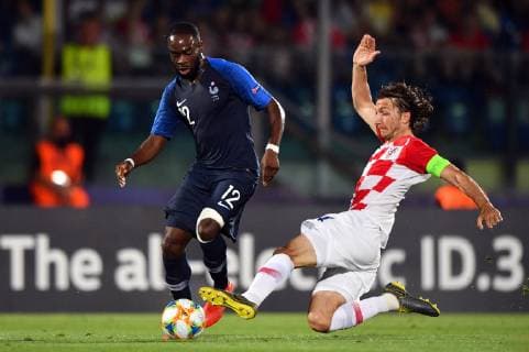 Photo Massimo Paolone LaPresse June 21, 2019 San Marino, San Marino soccer France vs Croatia - UEFA Under 21 Championship Italy 2019 - Group stage final tournament Group C - "San Marino - Serravalle" stadium. In the pic: Jonathan Ikone (Francia) competes for the ball with Ivan Sunjic (Croazia)  Copyright: xMassimoxPaolone LaPressex
