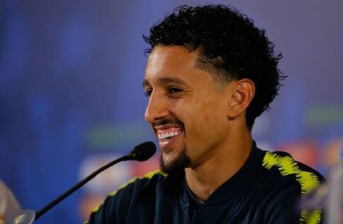 Training of the Brazilian Team in São Paul SÃO PAULO, SP - 21.06.2019: TRAINING OF THE BRAZILIAN TEAM IN SÃO PAUL - Marquinhos do Brasil during a press conference, PK, Pressekonferenz after training of the Brazilian national team, Nationalteam at the Corinthians Arena located in the Itaquera neighborhood, east side of São Paulo, SP. The Brazilian team faces tomorrow, the selection of Peru for the last round of Group A of the Copa América 2019. (Photo: Marcelo Machado de Melo Fotoarena) x1751018x  MarceloxMachadoxdexMelo