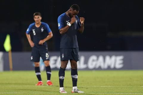 Moussa Dembele of France celebrates at the end of the match Serravalle 21-06-2019 Stadio San Marino Stadium Football UEFA Under 21 Championship Italy 2019 Group Stage - Final Tournament Group C France - Croatia Photo Cesare Purini Insidefoto CesarexPurini