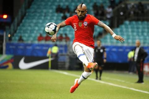 Futbol, Ecuador vs Chile Copa America 2019 El jugador de la seleccion chilena Arturo Vidal controla el balon durante el partido del grupo C de la Copa America contra Ecuador disputado en el estadio Arena Fonte Nova de Salvador de Bahia, Brasil. 21 06 2019 Andres Pina Photosport Football, Ecuador vs Chile Copa America Championship 2019 Chile s player Arturo Vidal controls the ball during the group C match of the Copa America Championship against Ecuador held at the Arena Fonte Nova stadium in Salvador de Bahia, Brazil. 21 06 2019 Andres Pina Photosport Ecuador vs Chile, Copa America 2019 