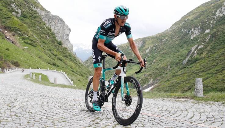 21.06.2019 San Gottardo , SCHWEIZ , Radsport 7.Etappe Unterterzen - San Gottardo Marcus Burghardt GER Team Bora Hansgrohe auf der Tremola Strasse hinauf zum Gotthard Pass