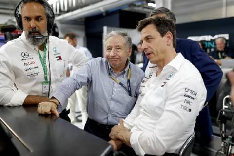 Motorsports: FIA Formula One World Championship, WM, Weltmeisterschaft 2019, Grand Prix of France, Jean Todt (FRA, FIA President), Toto Wolff (AUT, Mercedes AMG Petronas Motorsport), Le Castellet France