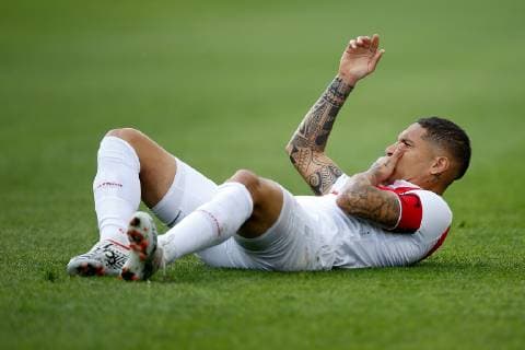 Peru vs. Brazil SÃO PAULO, SP - 22.06.2019: PERU VS. BRAZIL - Paolo Guerrero of Peru falls on the pitch during a match between Peru and Brazil, valid for the last round group stage of the Copa América 2019, held this Saturday (22) at the Corinthians Arena in São Paulo, SP. (Photo: Marcelo Machado de Melo Fotoarena) x1751221x  MarceloxMachadoxdexMelo