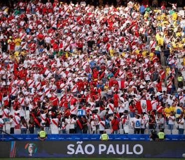 Peru vs. Brazil SÃO PAULO, SP - 22.06.2019: PERU VS. BRAZIL - Peruvian fans during match between Peru and Brazil, valid for the last round group stage of the Copa America 2019, held this Saturday (22) at the Corinthians Arena in São Paulo, SP. (Photo: Marcelo Machado de Melo Fotoarena) x1751280x  MarceloxMachadoxdexMelo