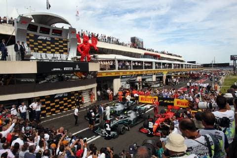 Photo4 LaPresse 23 06 2019 Le Castellet, France Grand Prix Formula One France 2019 In the pic: podium: 1st position Lewis Hamilton (GBR) Mercedes AMG F1 W10 2nd position Valtteri Bottas (FIN) Mercedes AMG F1 W10 3rd position Charles Leclerc (MON) Scuderia Ferrari SF90  Copyright: xPhoto4 LaPressex
