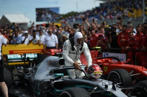 June 23, 2019 - Le Castellet, France - English five time World Champions Lewis Hamilton of German team Mercedes-AMG Petronas Motosport driving his single-seater Mercedes W10 during the 60th edition of the French GP, 8th stage of the Formula 1 World Championship, WM, Weltmeisterschaft in Circuit Paul Ricard, in Le Castelett, France, on June 23, 2019. French GP - Race And Podium Ceremony  - ZUMAn230 20190623_zaa_n230_224 Copyright: xAndreaxDiodatox