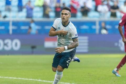 Qatar vs Argentina PORTO ALEGRE, RS - 23.06.2019: QATAR VS ARGENTINA - Lautaro Martínez celebrates the match between Qatar and Argentina, valid for the 2019 Copa América group stage, held this Sunday (23) at the Grêmio Arena in Porto Alegre, RS. (Photo: Raul Pereira Fotoarena) x1751679x  RaulxPereira
