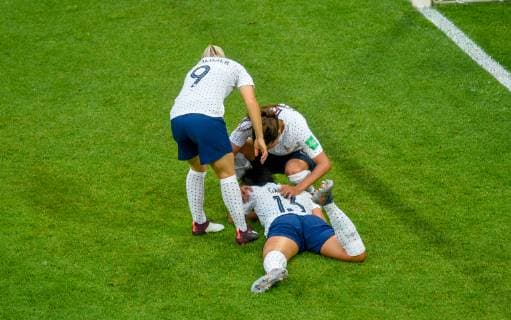 Valerie GAUVIN ( France ) - Eugenie LE SOMMER ( France ) - Amel MAJRI ( France ) FOOTBALL : France vs Bresil - Coupe du Monde Feminine - Le Havre - 23 06 2019 FedericoPestellini Panoramic 