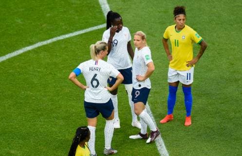 Amandine HENRY ( France ) - Eugenie LE SOMMER ( France ) - Griedge MBOCK BATHY ( France ) FOOTBALL : France vs Bresil - Coupe du Monde Feminine - Le Havre - 23 06 2019 FedericoPestellini Panoramic 