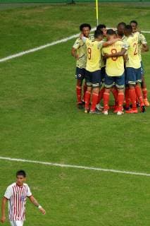 Colombia s players jubilate a goal during the Copa America 2019 Group B soccer match between Colombia and Paraguay, at Arena Fonte Nova Stadium in Salvador, Brazil, 23 June 2019. Colombia vs. Paraguay !ACHTUNG: NUR REDAKTIONELLE NUTZUNG!  Copyright: xJoedsonxAlvesx SCA1683 20190623-636969242228648436